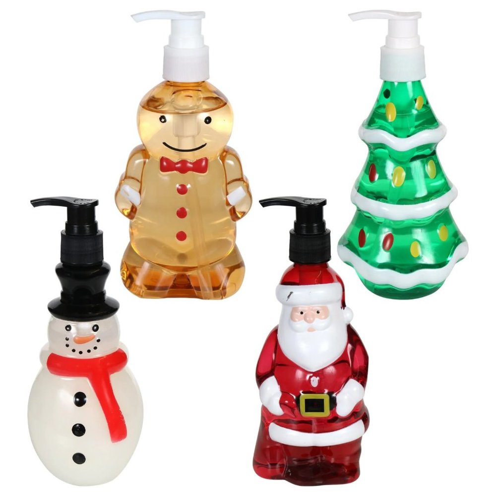 Decorative Hand Soap Dispensers Set of 4 Santa X-Mas Tree Gingerbread Man Snowma